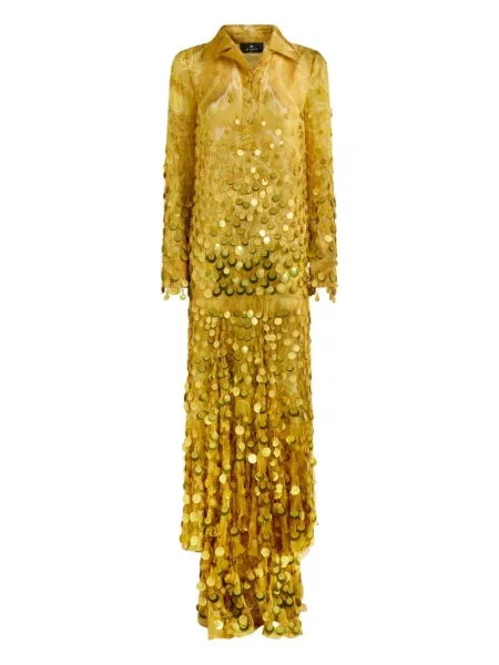 Rochie Etro cu paiete de mătase de costum galben