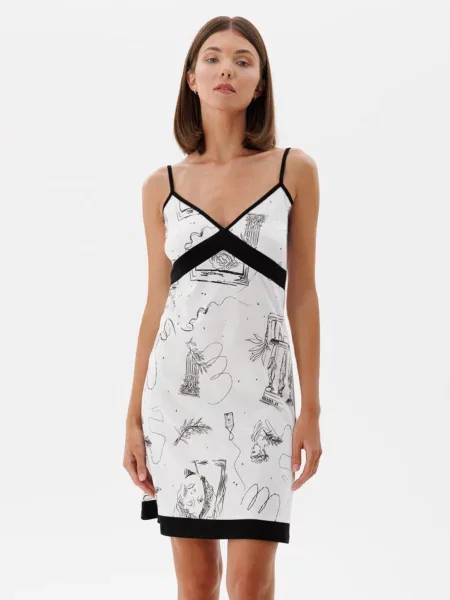 Нічна сорочка Leinle білий/чорний модал біла