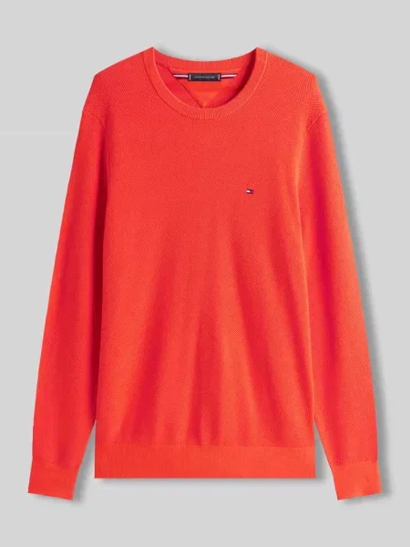 Sweter z dzianiny o kroju regular fit z czystej bawełny Tommy Hilfiger pomarańczowy