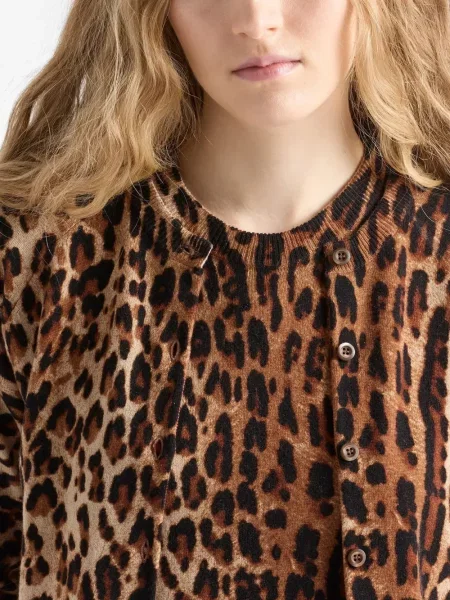 Tricou Prada tricotate cu imagine cu model leopard maro