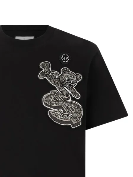 Ursuleț de pluș tricou Philipp Plein cu strasuri negru