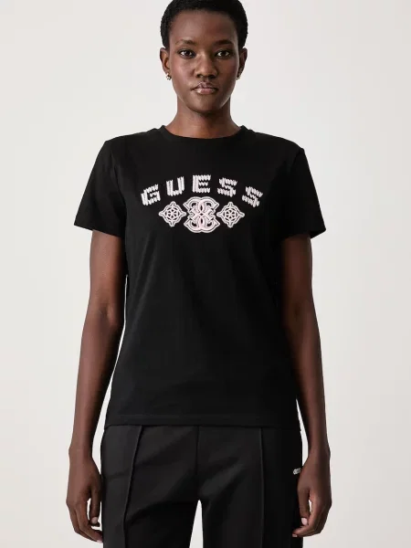Guess tričko s bavlnou FABRIZIA černé
