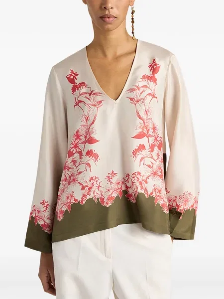 Bluzka Momoni w kwiatki z nadrukiem z długim rękawem