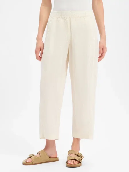 Spodnie lniane w skróconym kroju model myha linen' Opus beżowe