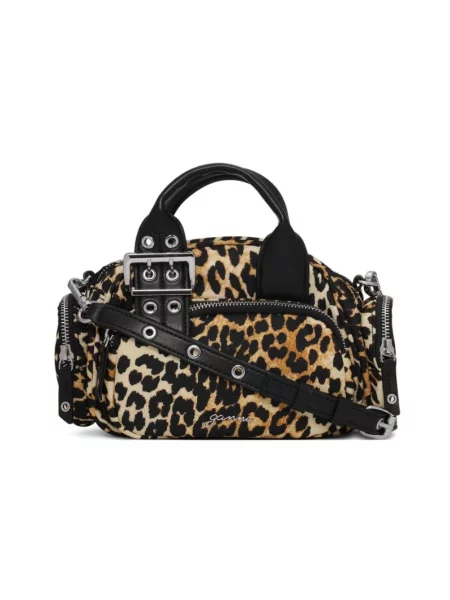 Torebka Ganni z nadrukiem brązowa