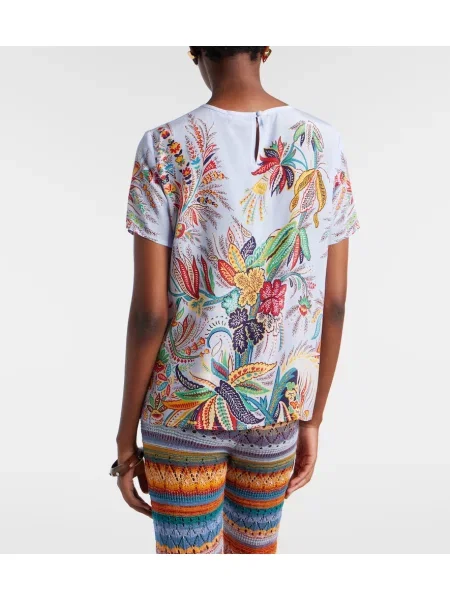 Top Etro de mătase cu model paisley albastru