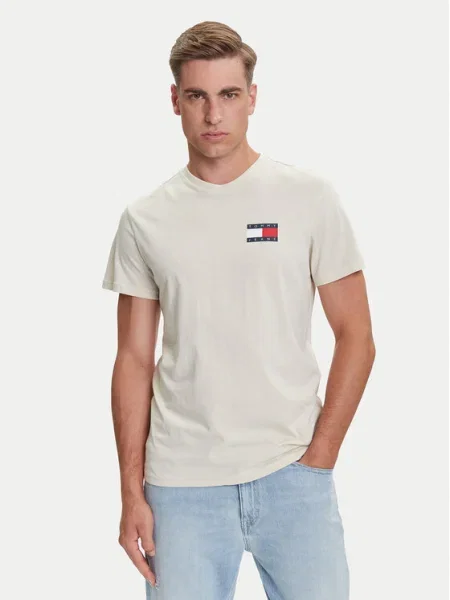 Тениска Tommy Jeans с принт бежово