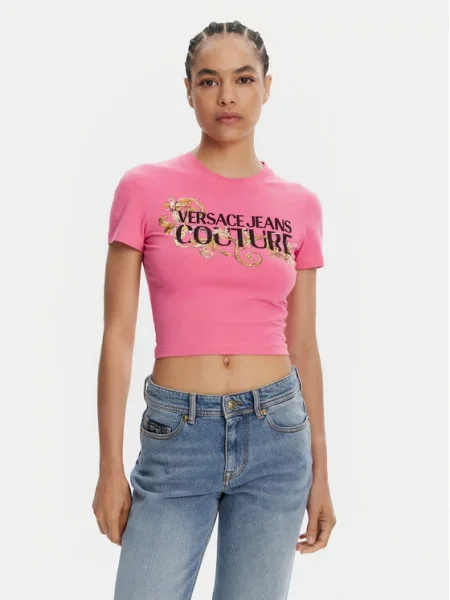 Koszulka Versace Jeans Couture z krótkim rękawem różowa