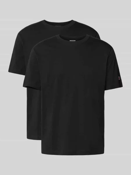 T-shirt z naszywką z logo w zestawie 2 szt. Champion czarna