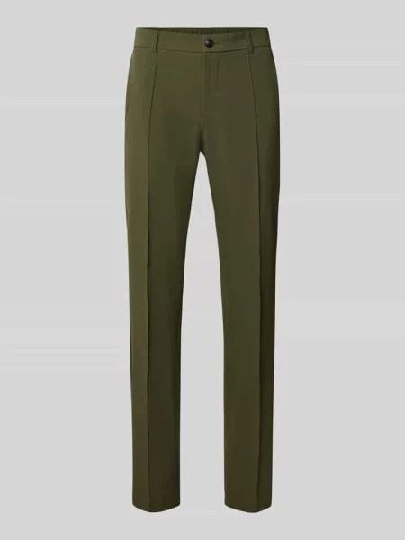 Spodnie garniturowe o kroju slim fit z tkaniny performance-stretch model Boss oliwkowe