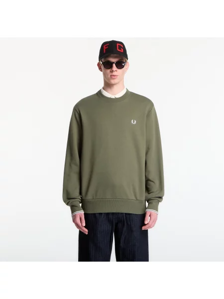 Hanorac crewneck Fred Perry cu decolteu rotund verde