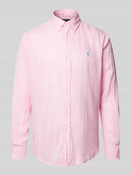 Lniana długa koszula Polo Ralph Lauren z długim rękawem różowa