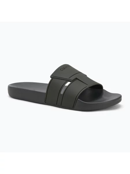 Klapki Calvin Klein Pool Slide Double T dark olive zielone