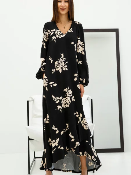 Макси платье Rimari с принтом черное