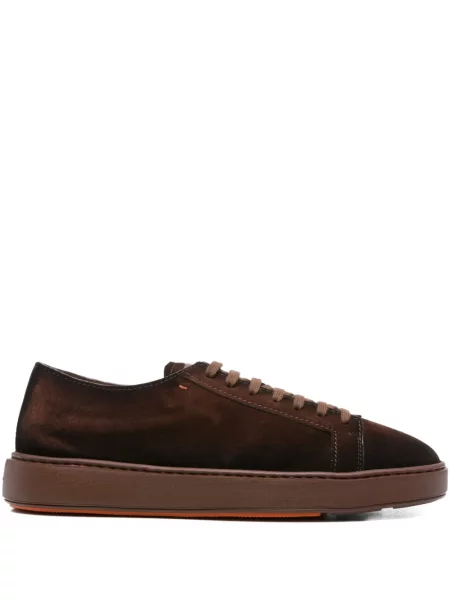 Sneakerși Santoni cu șireturi din piele de căprioară maro