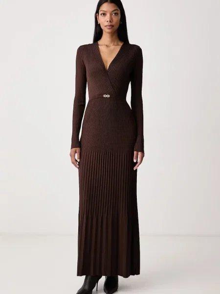 Twinset rochie plisată cu vâscoză maro