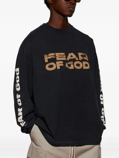 Lung tricou Fear Of God cu imagine negru