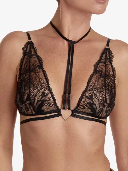 Кружевной бюстгальтер бралет с чокером чорний