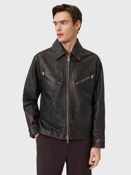 AllSaints jachetă pentru bărbați din piele STARDAY negru