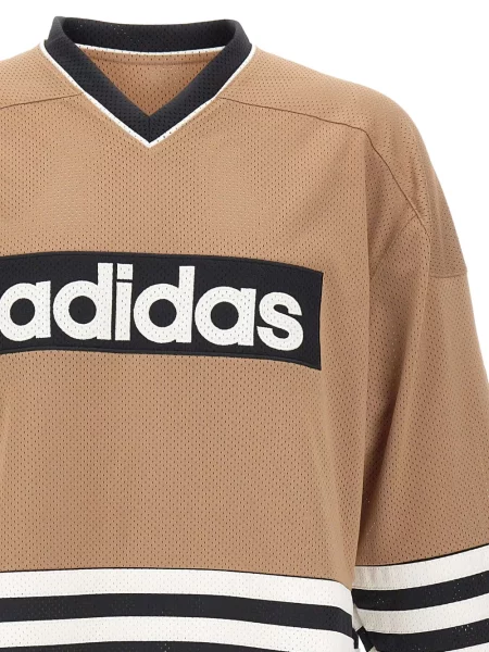 Риза Adidas на цветя с V-образно деколте от джърси кафяво