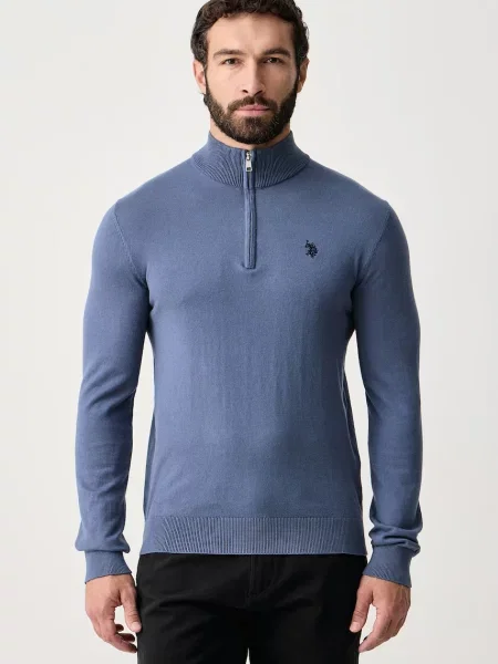 U.S. Polo Assn. svetr pánský s bavlnou Rich Funnel modrý
