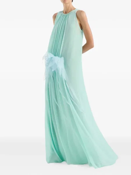 Rochie maxi Genny cu model floral de costum verde