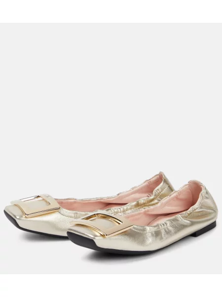 Balerini Roger Vivier din piele auriu