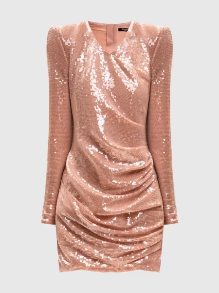 Платье Balmain с пайетками бежевое