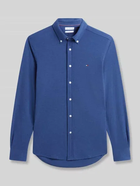 Koszula casualowa o kroju slim fit z wyhaftowanym logo Tommy Hilfiger niebieska