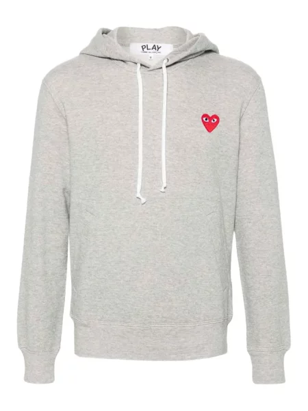 Hanorac cu glugă Comme Des Garcons Play cu motiv cu inimi cu cordon gri