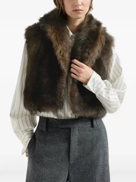 Vestă Brunello Cucinelli din piele de oaie maro