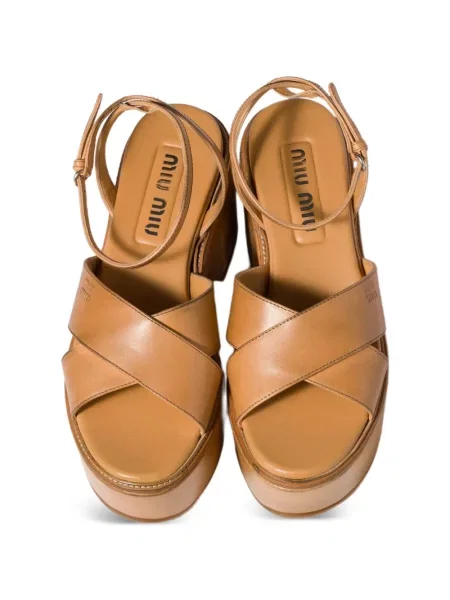 Sandale Miu Miu din piele cu platformă maro