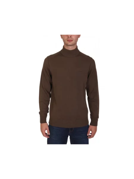 Sweter z golfem Hugo Boss wełniany brązowy