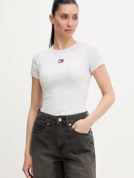 Tommy Jeans tričko dámske s elastanom sivá