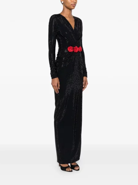 Rochie maxi Miron cu model floral cu decolteu în V negru