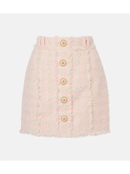 Fustă Balmain în carouri din tweed roz
