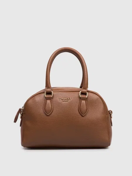 Сумка-тоут з фактурним логотипом Twinset коричнева