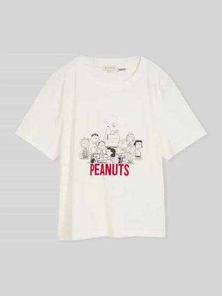 T-shirt o luźnym kroju z czystej bawełny z nadrukiem Peanuts Tom Tailor biała