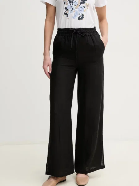 Marella pantaloni din in Emme by Marella femei lat high waist negru