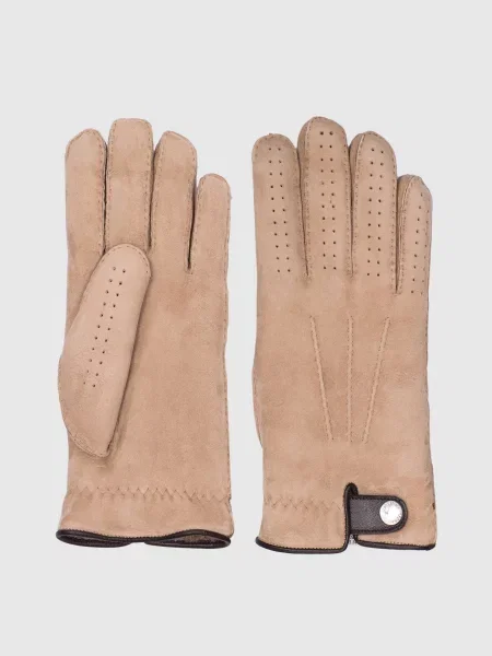 Замшеві рукавички на хутрі з перфораціяю Brunello Cucinelli бежеві