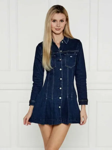Rochie din denim Tommy Jeans plisată de costum albastru