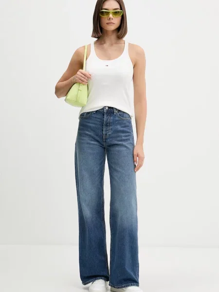 Tommy Jeans Top Racerback Bela bež