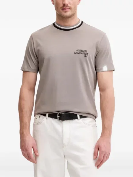 Tricou Armani Exchange cu dungi cu imagine gri