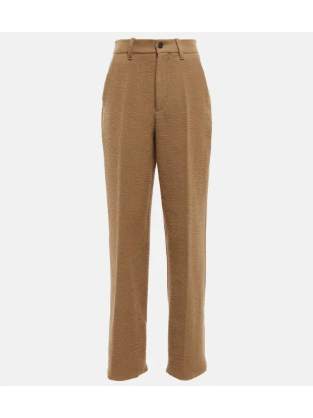 Pantaloni The Row cu talie înaltă de lână bej