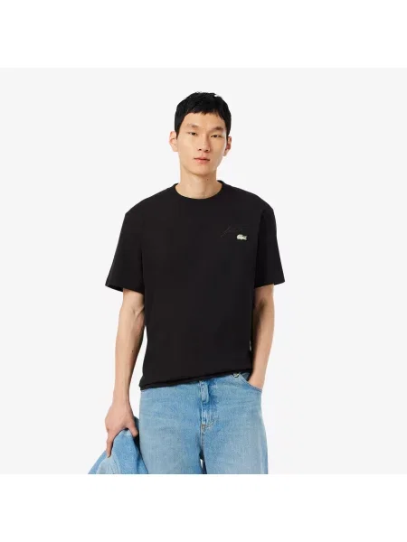 Lacoste T-Shirt Z Mocnej Dzianiny Jersey Z Haftowanym Symbolem czarny