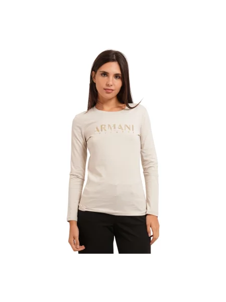 Top Armani Exchange z dżerseju beżowy
