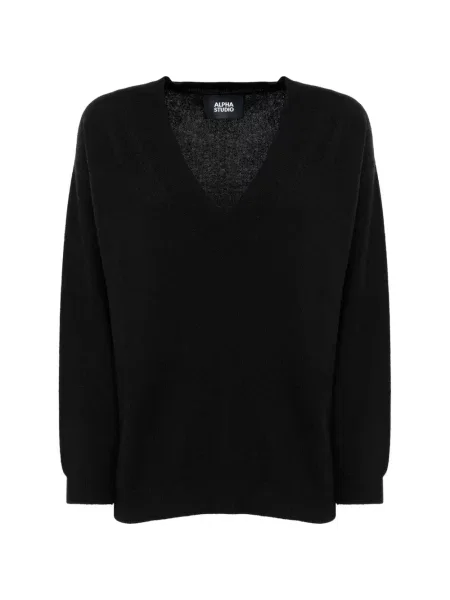 Pulover Alpha Studio tricotate cu decolteu în V negru