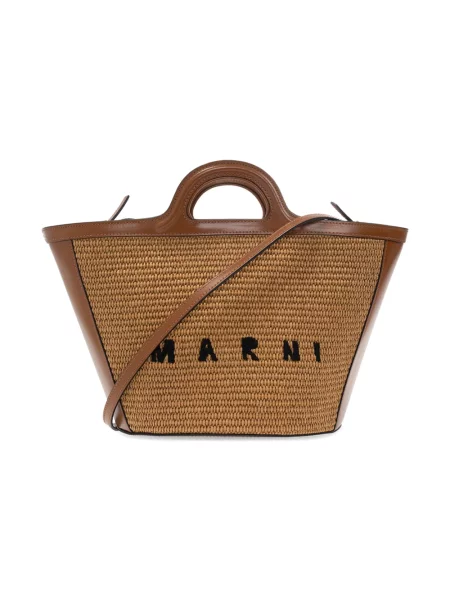 Shopperka Marni skórzana boho pleciona brązowa