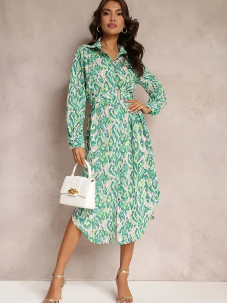 Rochie Imprimată cu Guler și Adicională Verenice verde