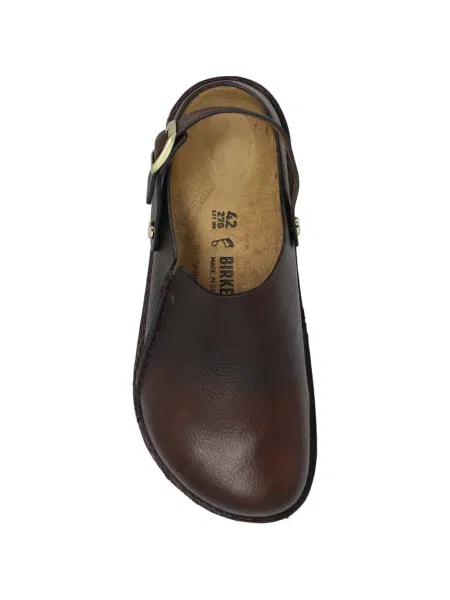 Papuci tip mules Birkenstock cu cataramă cu bretele maro